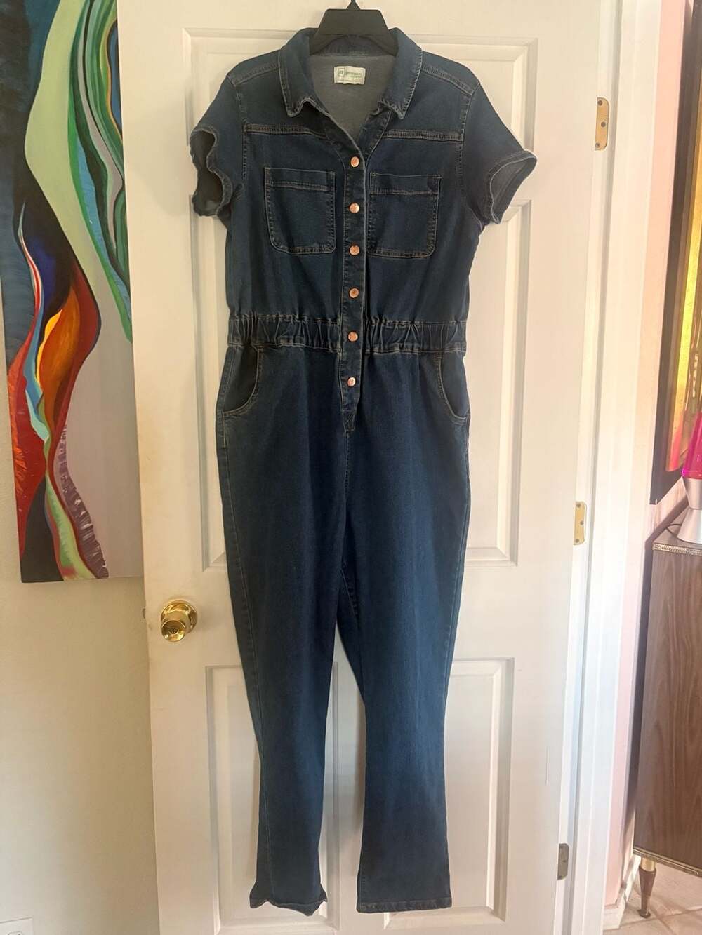 Re Generation by Celebrity Pink Women's Denim Short Sleeve Jumpsuit Size L